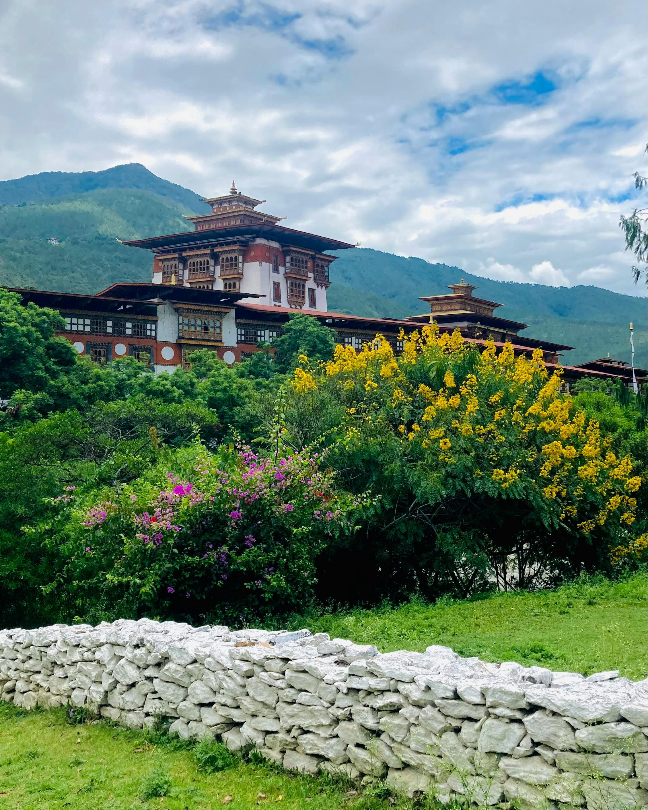 Punakha Dzong glowing beside the Pho and Mo Chu rivers